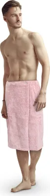 Immagine prodotto di Kilt da sauna da uomo "Morbido" Rosa - 60x145 cm Taglia unica - Asciugamano da sauna con elastico e chiusura a bottoni - Asciugamano da sauna lungo fino al ginocchio