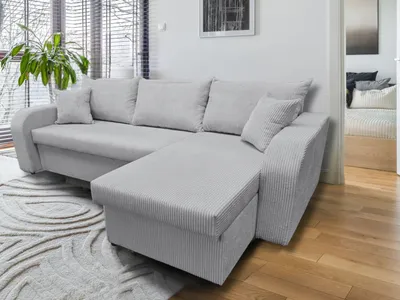 Produktbild von MTJMöbel Ecksofa PALERMO 238x140 - UNIVERSALECKE - mit Schlaffunktion - 2 Bettkästen - Bettsofa - Hellgrauer Stoff - POSO 110 hellgrau