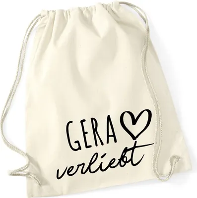 Produktbild von Huuraa Turnbeutel Gera verliebt 12 Liter Natural Baumwolle Rucksack Geschenkidee