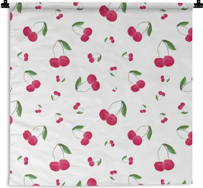 Produktbild von MuchoWow® Wandteppich Wandbehang Kirsche - Aquarellfarbe - Obst 150x150 cm Tapisserie Dekoration Wandtuch - Wohnaccessoires - Modernes