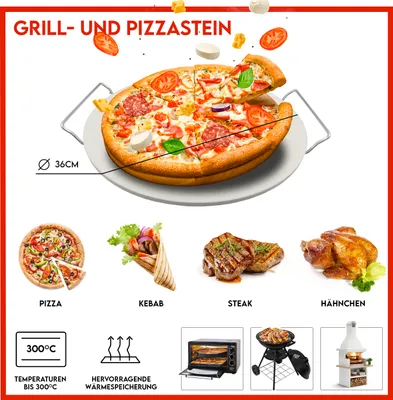 Produktbild von Pizzastein Rund Ø36 cm Cordierit mit Gestell Grill Stein Brotbackstein Backofen Cordieritstein Steinplatte
