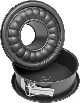 Produktbild von Dr. Oetker Springform mit Flach- und Rohrboden Ø 18 cm, Kuchenform mit Flachboden, runde Backform aus Stahl mit Antihaftbeschichtung (Farbe: schwarz)