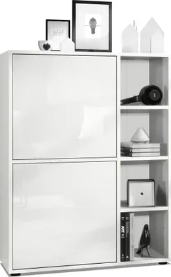 Produktbild von Vladon Highboard Schrank Anrichte Cuba mit 8 Fächern,  Germany, Korpus in Weiß matt / Fronten in Weiß Hochglanz