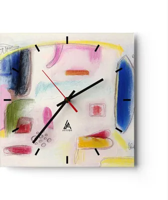 Produktbild von Wanduhr - Quadrat - Glasuhr - Abstraktion modern - 40x40cm - Schleichendes Uhrwerk - Lautlos - zum Aufhängen bereit - Dekoration Modern - Wanddekoration aus Glas - C3AC40x40-3716
