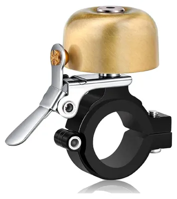 Produktbild von Klassische Fahrradklingel aus Messing – Leistungsstarke Klingel für Lenker mit 22,2 bis 31,8 mm Durchmesser – Robuste und kompakte Klingel – Vintage-Retro-Design