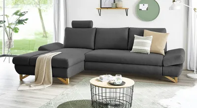 Produktbild von Ecksofa "Skalm" in grau Velours Wohnzimmer Sofa 284 cm