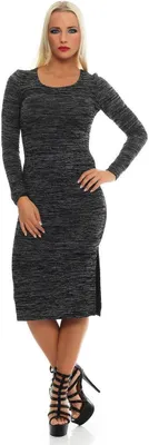 Produktbild von Kleid mit Schlitz & Spitze Langarm Rundhals, Schwarz-Grau S/M 36/38
