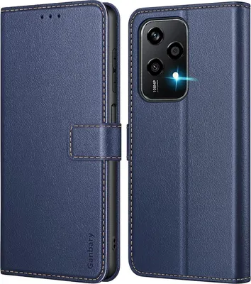 Image de Housse de téléphone Honor 200 Lite Bleu Housse en cuir à rabat avec fonction support