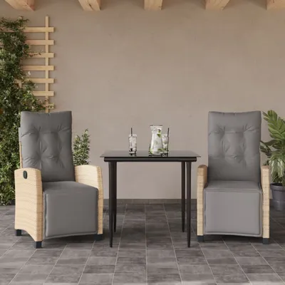 Produktbild von CLORIS 3-tlg. Garten-Essgruppe mit Kissen Beigemischung Poly Rattan - Gartenmöbelgarnituren 3213016