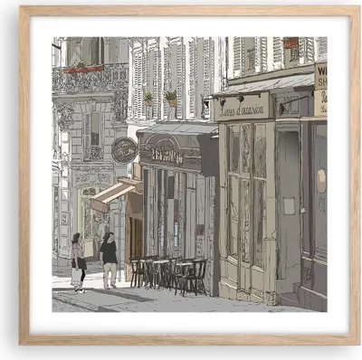 Produktbild von Gerahmtes Poster - Rahmen in heller Eiche - Architektur Zeichnen Montmartre - 50x50 cm - Wand Bild - Wanddeko - Wandbilder - Wandposter - Bilderrahmen - Bilder - Kunstdruck - P2NAC50x50-4141