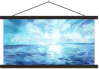 Produktbild von MuchoWow® Textilposter Meer - Sonne - Wolken 90x45 cm mit schwarzem Rahmen - Klemmleisten