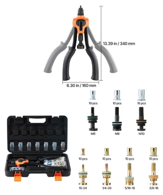 Obrázek produktu pro Sada kleští pro nýtování, 4 vyměnitelné nástavce, 100 nýtovacích matic, 35 cm