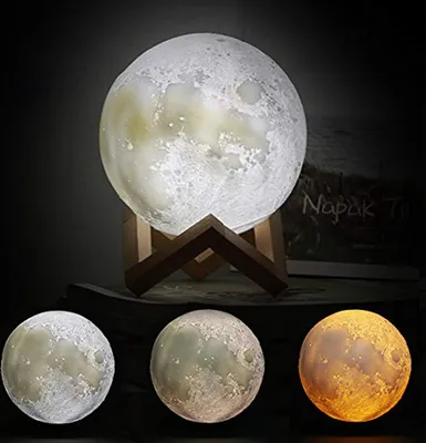 Image de Veilleuse 5,9 pouces Impression 3D Luna Moon Lampe à intensité variable Capteur tactile Luminosité Jardin d'enfants Lampes LED Meilleurs cadeaux de Noël pour les enfants Adolescents