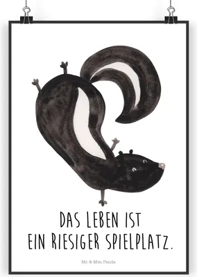 Produktbild von Mr. & Mrs. Panda Bild Stinktier Handstand DIN A5 - Weiß - Geschenk, drucke, Wildtier, Wandbild, Spielplatz, Skunk, wanddeko, Stinker, Plakat, Raubtier, Kunstdruck