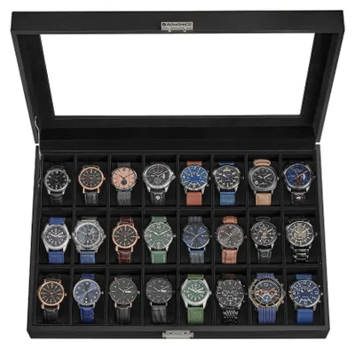 Produktbild von SONGMICS Uhrenbox mit Glasdeckel, 1 Ebene, für 24 Uhren, abschließbar – Schwarz