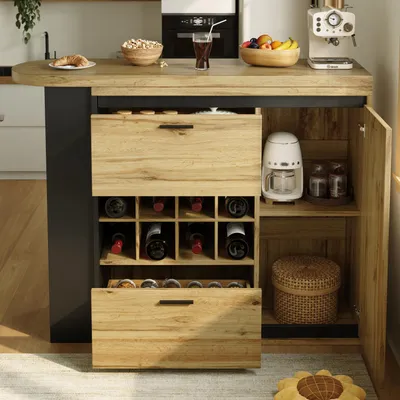 Immagine prodotto di Tavolo allungabile per cucina e soggiorno, dimensioni 138–220 x 39 x 105 cm, realizzato in MDF e metallo, con piano in legno effetto venatura e vano contenitore