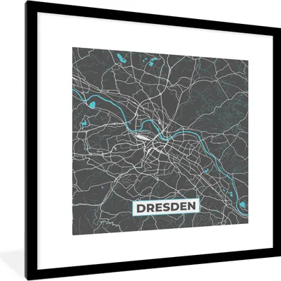 Produktbild von MuchoWow® Gerahmtes Poster Deutschland - Blau - Dresden - Stadtplan - Karte 40x40 cm - Poster mit Schwarzem Bilderrahmen Wandposter Rahmen Foto Bilder - Poster - Plakat im Rahmen