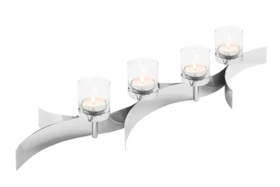Produktbild von Fink MELODY, Teelichthalter, 4-flammig, vernickelt, silberfarben, L. 89 cm, B. 22 cm, H. 15 cm Höhe: 15.00 cm Breite: 22.00 cm Tiefe: 89.00cm  158623