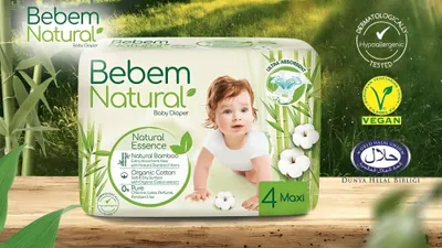 Produktbild von Bebem Natural Windel 4 7–14 KG – 360 Windeln – (12 x 30) – Monatsbox – Vorteilspackung – Parfümfrei – Vegan