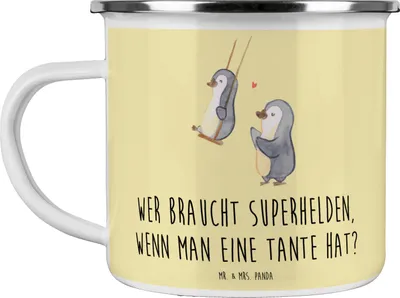 Produktbild von Mr. & Mrs. Panda Teetasse Lieblings-Tante - Gelb Pastell - Geschenk, reisetasse, Teebecher, Heldin, Neffe, Pott, Emaille Tasse, Geschenke, Blechtasse, Unterstützung