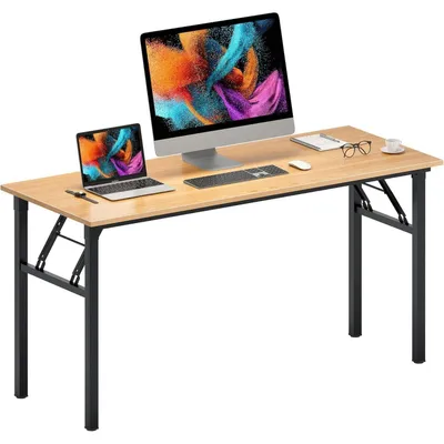Productafbeelding van Klaptafel, bureau, computerbureau, hout, teak, zwart, 120x60 cm