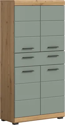 Produktbild von Scout Hochschrank Bad 4 Türen, 1 Schublade Salbeidekor, Eiche Nachbildung.