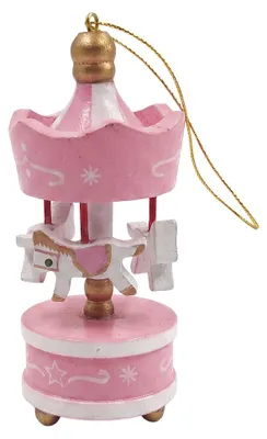 Imagen del producto de Adorno navideño de madera rosa en forma de carrusel, marca Clayre & Eef