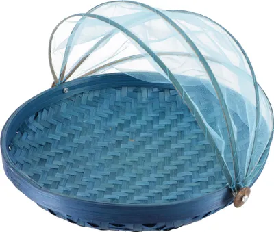 Produktbild von Fliegenschutz Obstkorb in 3 Größen - Hellblau, Bast, Größe: 30 cm Ø