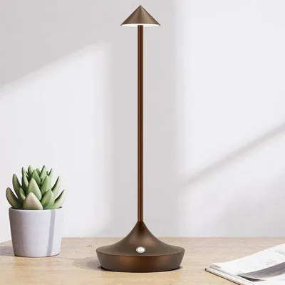 Zdjęcie produktu dla Bezprzewodowa lampa stołowa, z możliwością ładowania, LED, sterowanie dotykowe, metalowa, wodoodporna, z regulacją jasności, brązowa