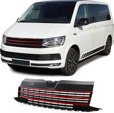 Produktbild von Kühlergrill ohne Emblem mit roten Leisten für VW T6 Bus Transporter 15-19