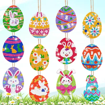 Diamond Painting Ostern Set, 12 Schlüsselanhänger, DIY Bastelset