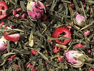 Produktbild von 1 kg  Grünteemischung Sencha Cranberry Rose aromatisiert
