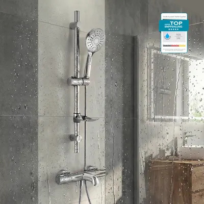 Produktbild von Hansgrohe Wannenarmatur Ecostat 1001 CL, Duschsystem mit Handbrause oder Regendusche, Sicherheitssperre 40°, Wannenthermostat mit Eco-Funktion Chrom