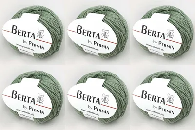 Image de 6 pelotes de Berta by Permin – fil à tricoter en laine et coton  Oeko-Tex (32 vert clair)