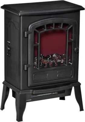 Produktbild von Elektrischer Bodenkamin mit Realistischem Flammeneffekt 2 Heizstufen Freistehender Elektrokamin 39x24x56.5 cm Schwarz