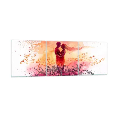 Produktbild von Bilder auf glas - Liebe Paar Flitterwochen - 90x30cm - Glasbilder - Wandbilder - Kunstdruck - zum Aufhängen bereit - Wanddekoration aus Glas - Glas Bilder - Wandbild auf Glas - 3 Teile - GCA90x30-3006