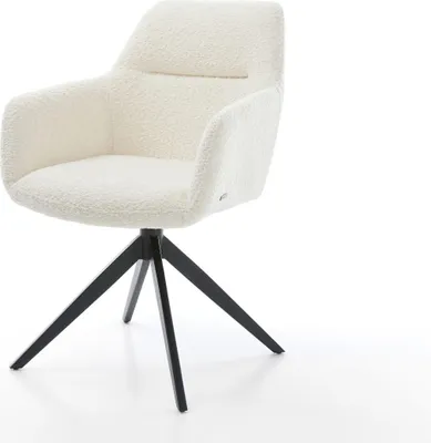 Produktbild von DELIFE Drehstuhl Pejo-Flex Bouclé Weiß Kreuzgestell breit Schwarz 360° drehbar Wippfunktion Taschenfederkern