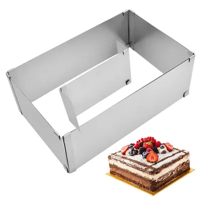 Obrázok produktu pre Nastaviteľný pečivý rám, obdĺžnikový, výška 10 cm, nerezová oceľ, rozmer 18-34 cm x 28-53 cm