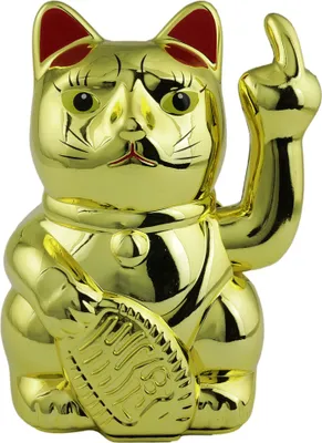 Produktbild von Glückskatze Angry Cat Maneki-neko Stinkefinger Mittelfinger metallic gold 15cm Winkekatze Lucky cat