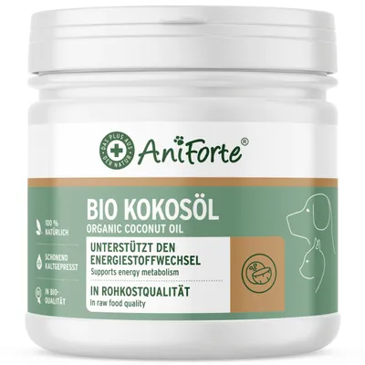 Immagine prodotto di AniForte olio di cocco per cani e gatti 400ml - Nativo e non raffinato, da agricoltura biologica, ad alto contenuto di acido laurico, per la cura di pelo, zampe e pelle
