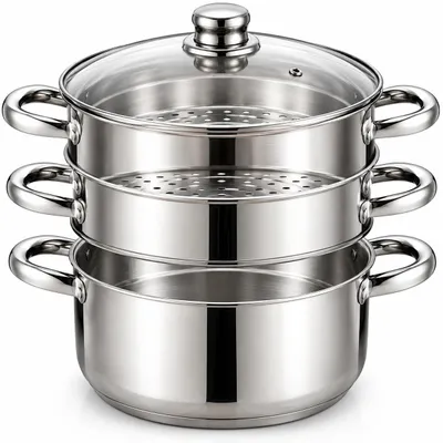 Dampfgarer Ø 28 cm, 8 l, Edelstahl, 2 Einsätze, Induktion