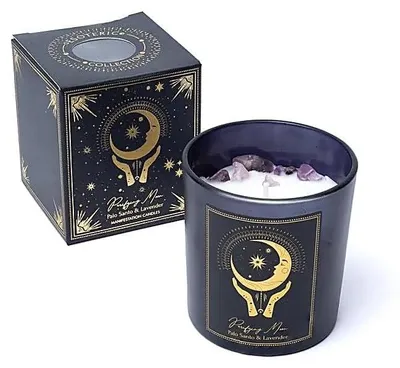 Duftkerze mit Amethyst, Palo Santo & Lavendel, 120 g, 20 h Brenndauer