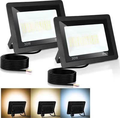 Image de TolleTour Projecteur LED Projecteur LED de chantier 2X 30W 3 couleurs 3000/4000/6500K Floodlight avec IP66 étanche