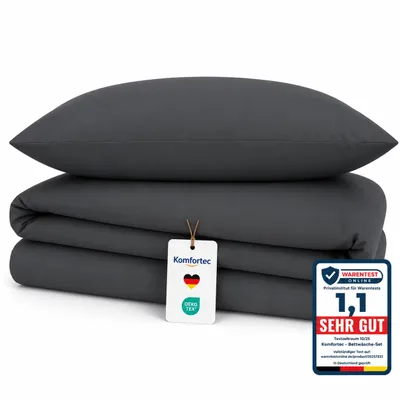 Produktbild von Komfortec Premium Bettwäsche 135x200 cm Bettbezug + 80x80 cm Kissenbezug, gebürstet 100% Polyester-Mikrofaser 120 g/m², 2teiliges Superweiches Bettwäsche-Set, Anthrazit, KI-generiertes Bild
