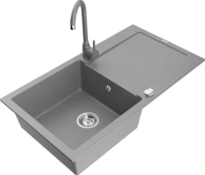 Image de Mexen Leo Évier 1 bac en granit avec égouttoir et mitigeur Telma, Gris - 6501-71-670200-71