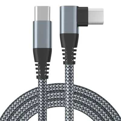 Produktbild von USB-C auf USB-C Schnellladekabel 1m 90° Winkelstecker Nylon geflochten 480 Mbps Daten für Samsung iPhone iPad Xiaomi Lenovo Huawei Tablet - Grau