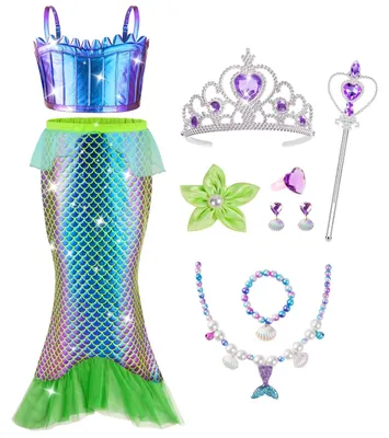 Image de Costume de sirène pour filles, avec accessoires