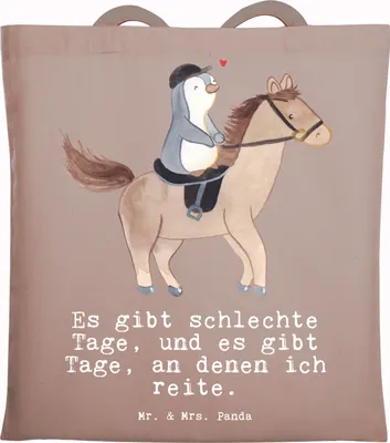 Produktbild von Mr. & Mrs. Panda Jutebeutel Pferd Reiten - Braun Pastell - Geschenk, dokumententasche, Shopping Tasche, Reitverein, Tote Bag, Pferde, Laptoptasche, Reitsport, Reitstall