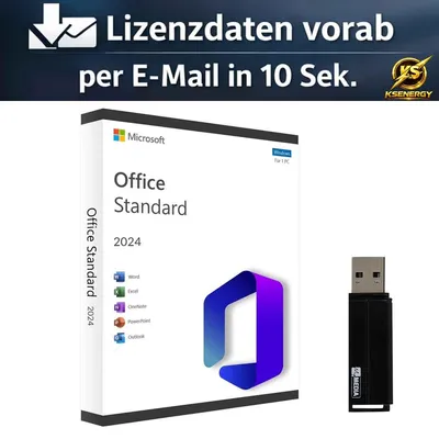 Produktbild von Microsoft Office 2024 Standard USB-Stick von ksenergy + Produktschlüssel + Lizenzdaten vorab per E-Mail in 10 Sekunden