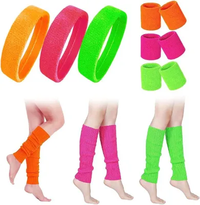 Produktbild von Schwitzenbandset 80er Jahre, neon Stirnband, Armbänder, Beinstulpen, für Retro-Party